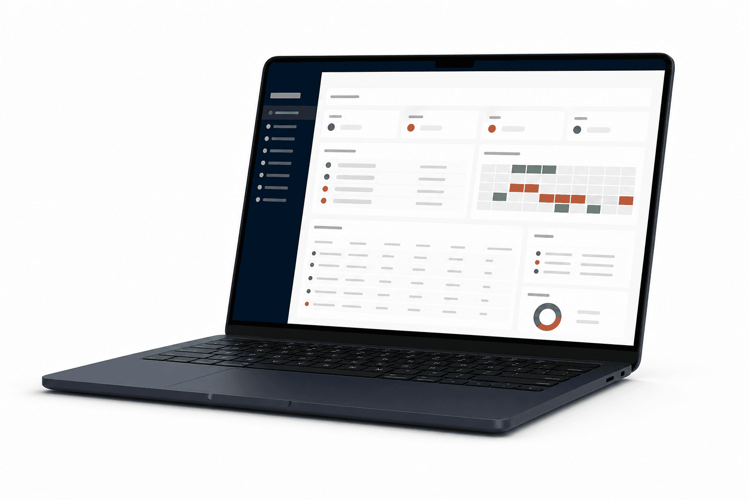 Ordinateur affichant une interface de coordination hospitalière sans contenu clinique